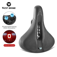 WEST BIKING Bike Saddle High Elastic Shock Absorption MTB Road Bicycle Cushion PU Waterproof Ergonomic Bike Seat With Taillight