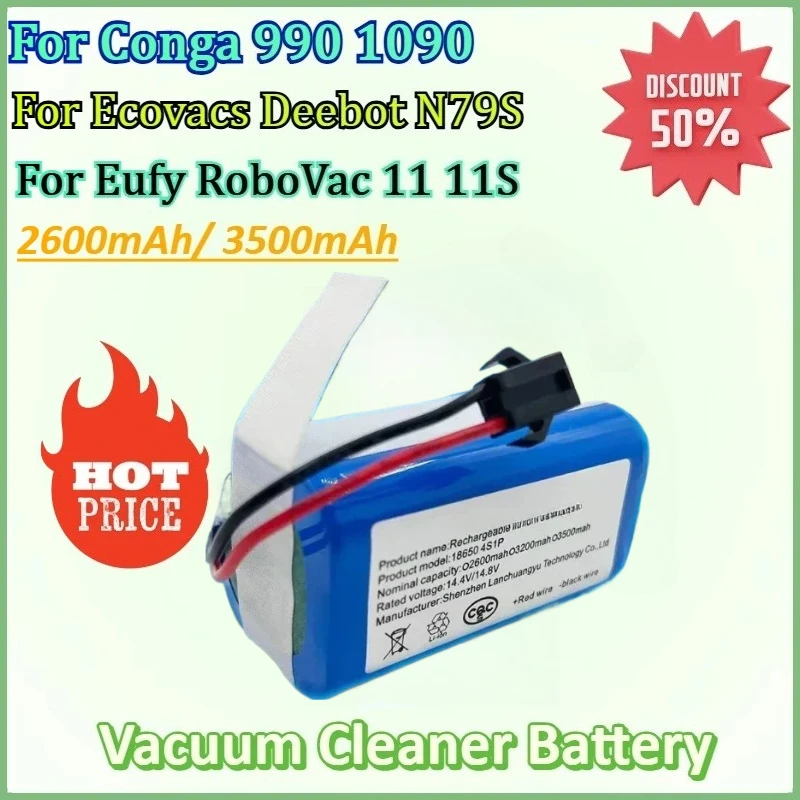 

14.4V 3500mAh Li-ion Battery for Conga 990 1090 for Ecovacs Deebot N79S for Eufy RoboVac 11 11S Vacuum Cleaner Battery