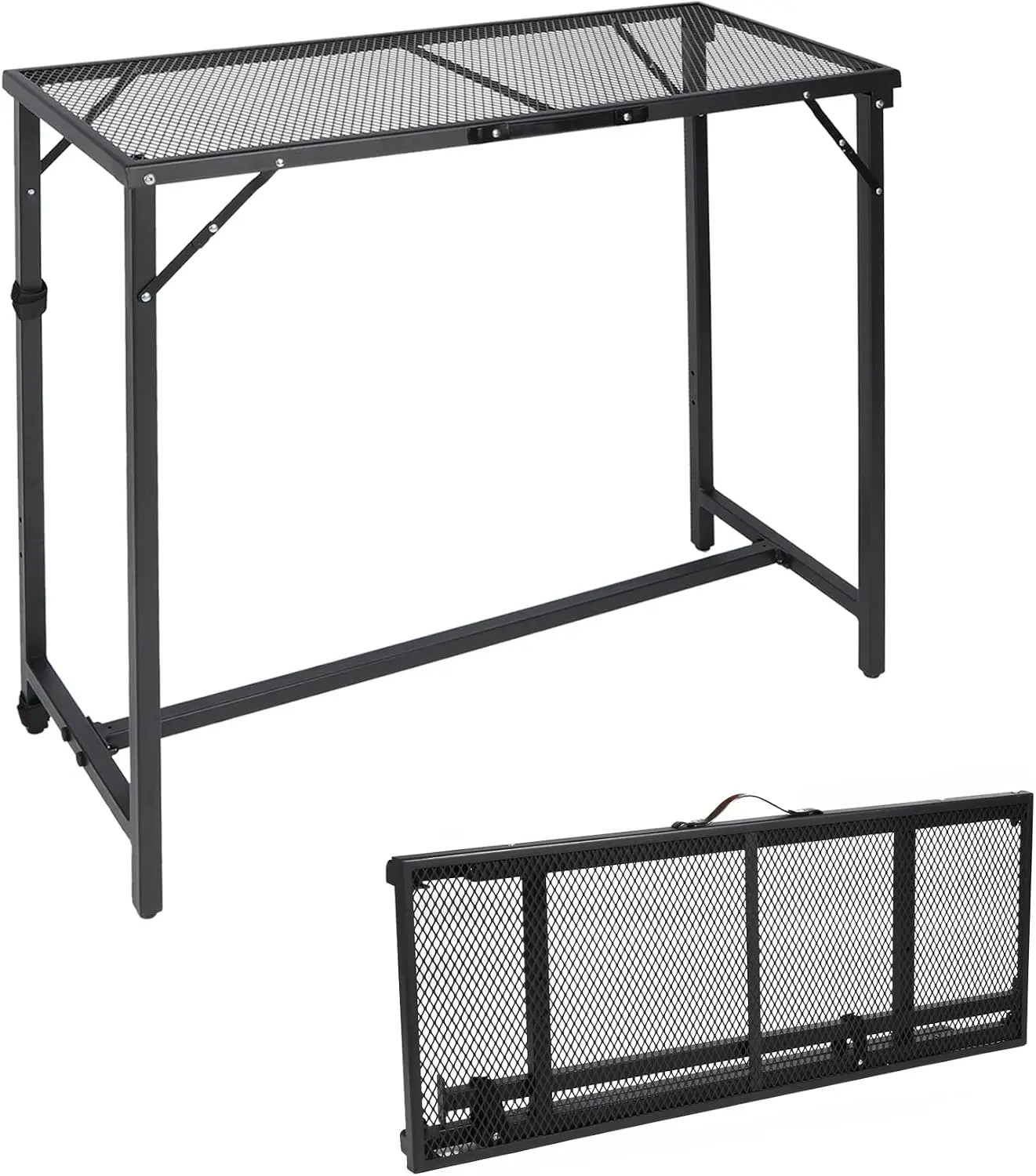 Folding Outdoor Bar Table Patio Bar Height Table With Waterproof Mesh Top For Balcony Garden Hot Tub Poolside Indoor Rectangle Heavy Duty Counter Table Black