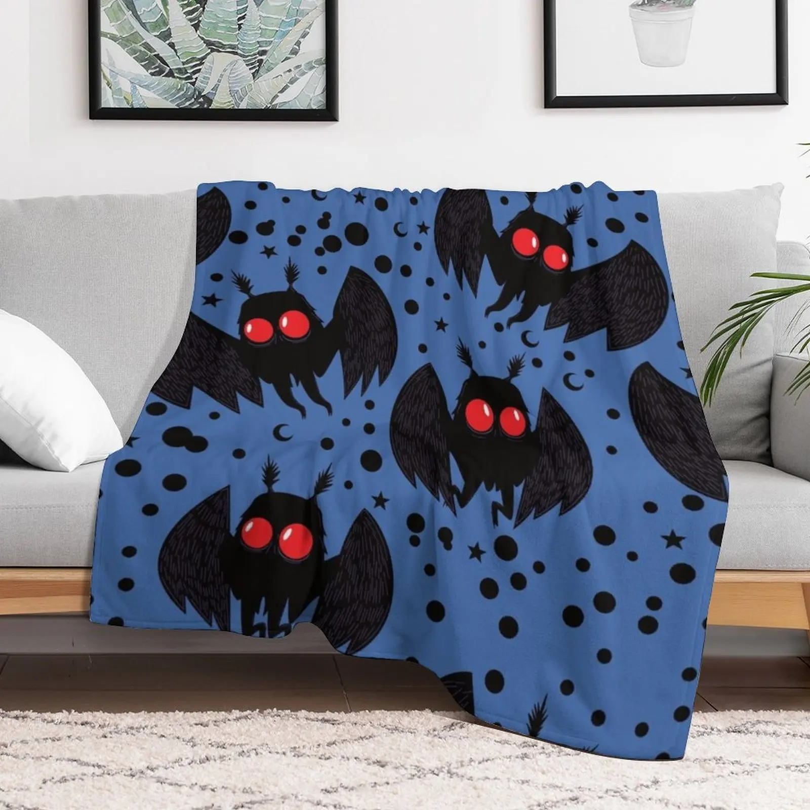 Mothman Dark Blue Night Throw Blanket Stylish Warm Blanket for Living Room Bedroom