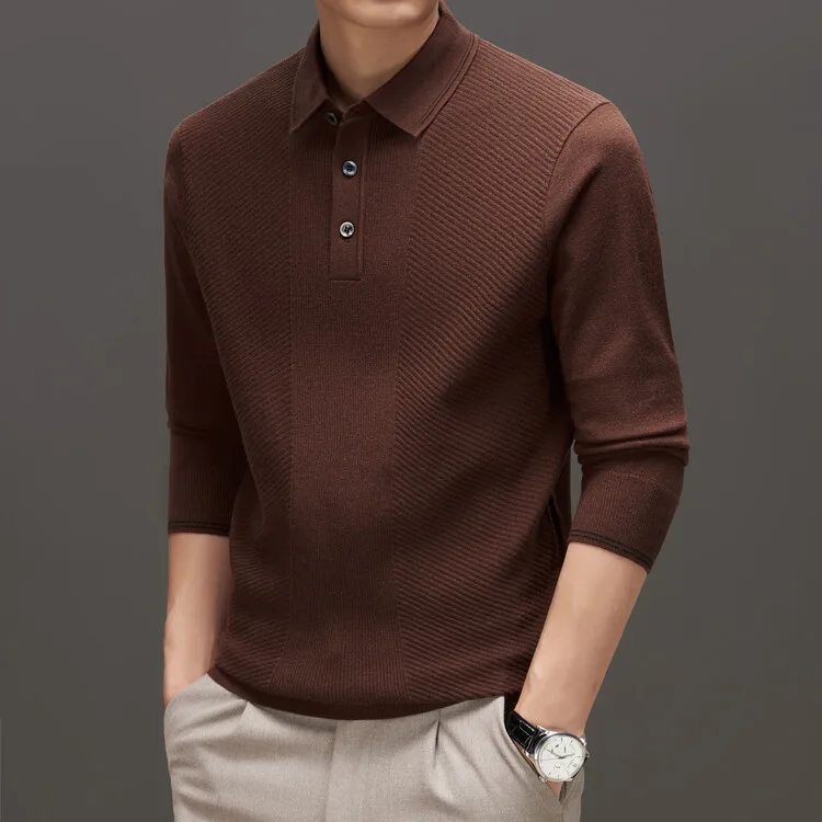 

Spring Autumn Men's Long Sve T-irt Knitted Sweater Casual Thin Base Layer irt Turn-down Collar Comfortable Faionable