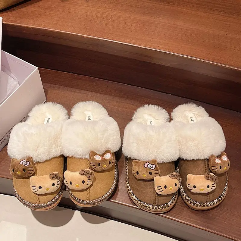 

Anime Hello Kitty Plush Slippers Y2K Women Cotton Slipper Cute Warm Home Shoes Outdoors Thick Soled Shoes Girls Velvet Slippers