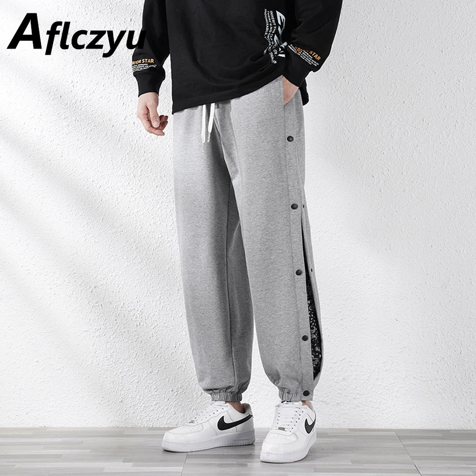 Side Patchwork Bandana Joggers Men Sweatpants Fashion Casual Male Elastic Waist Pants Autumn Winter Fleece Pants