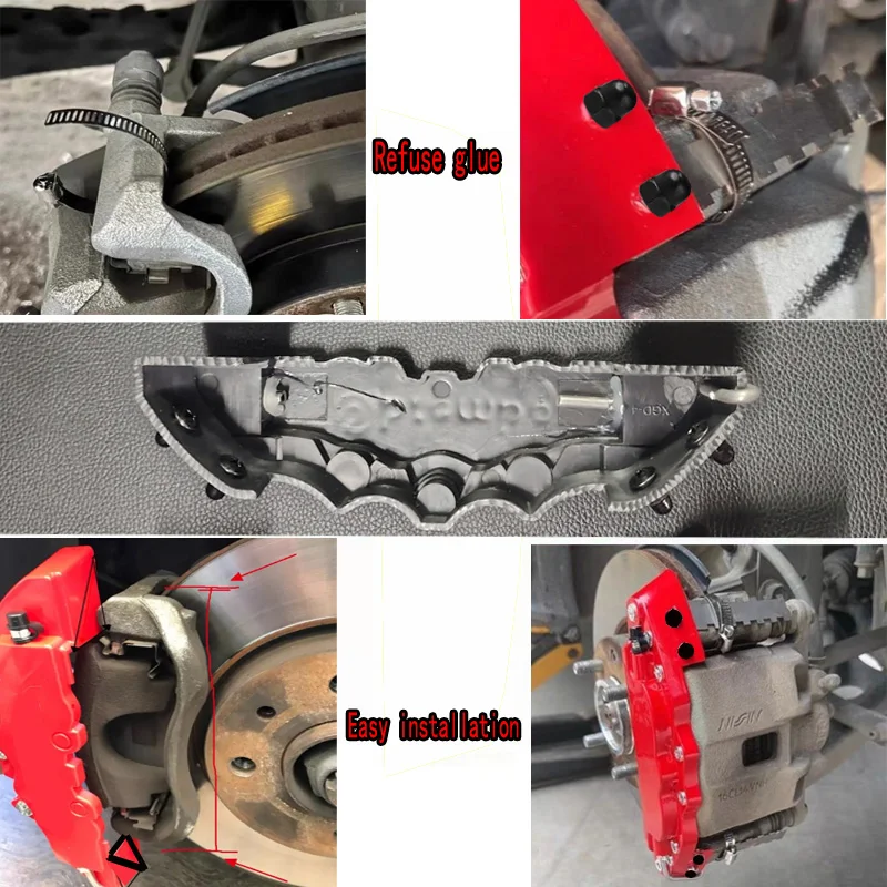 Carbon Fiber Red 2*2 Pcs Fixing By Screws ABS Plastic Brake Caliper Cover 3D Logo For BMW Audi Mecerdes Benz Lexus KIA Honda view 2