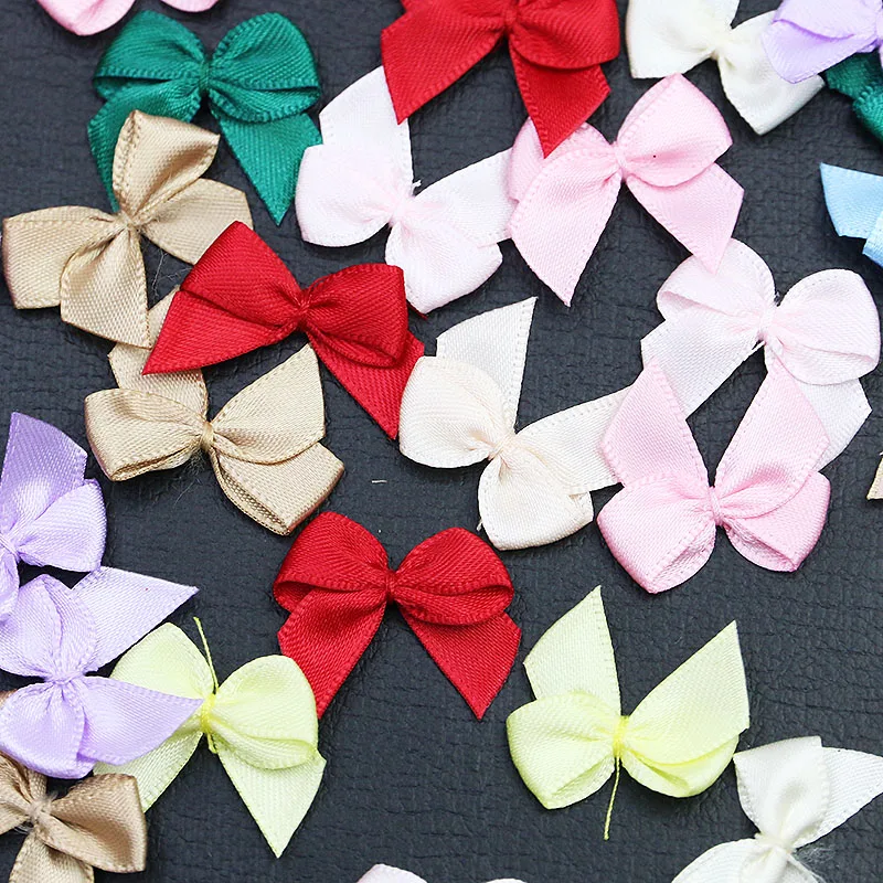 (50 Pcs) Colorful Ribbon Bows 2.5x2.5cm Small Size Polyester Satin Bow Flower Craft DIY Hair Accessories