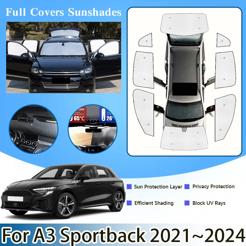 

Car Full Anti-UV Sun Visor For Audi A3 Sportback 8Y 2021~2023 2024 Parasol Window Windshield Sunshade Cover Stickers Accessories