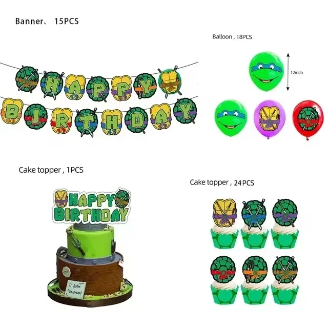 Super-Ninja-Turtles Cartoon-Themen-Party-Dekorationen Geschirr Teller Becher Tischdecke Ballons Baby-Shower-Party-Zubehör-Set – Detail 19