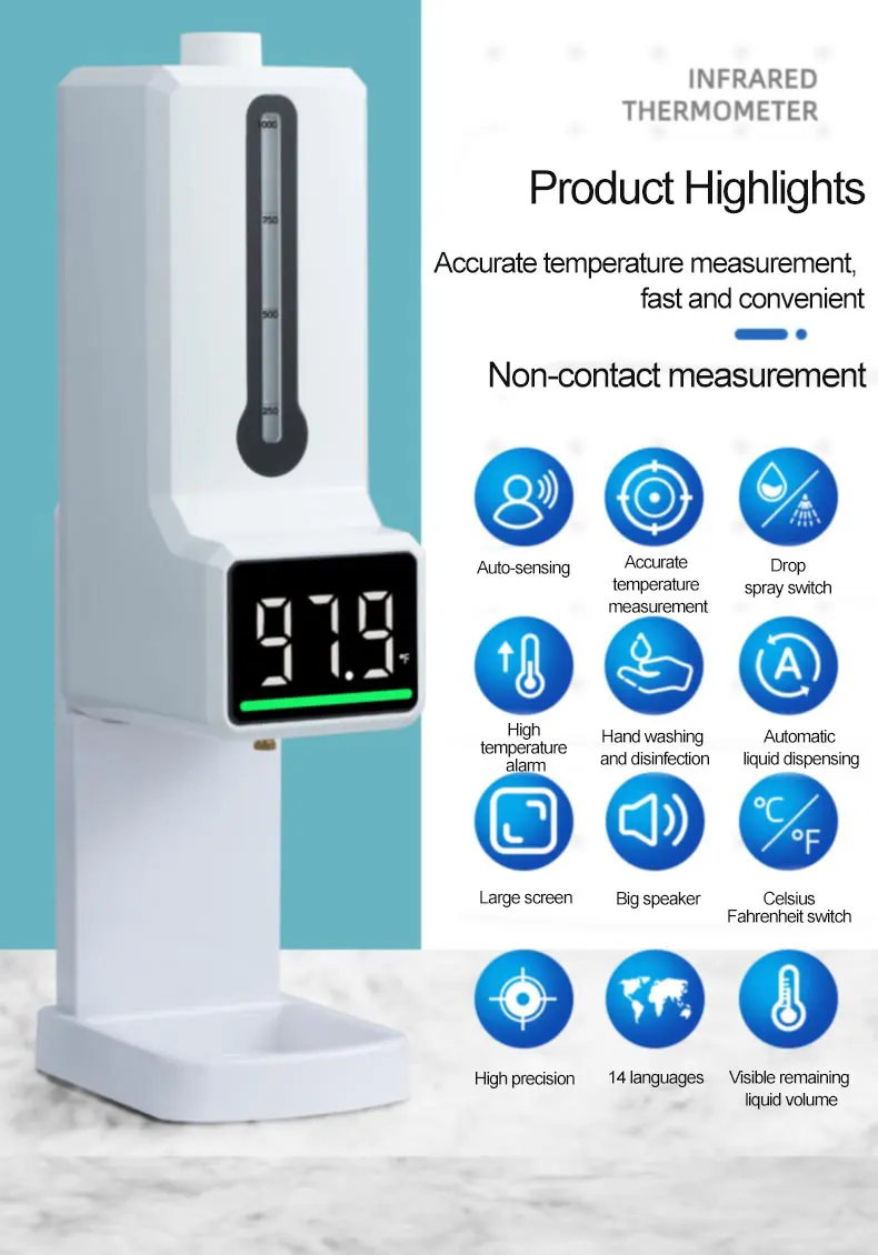 Body Temperature Test Thermometer Wash Free Hand Sanitizer Dispenser Disinfection Automatic Induction Detection