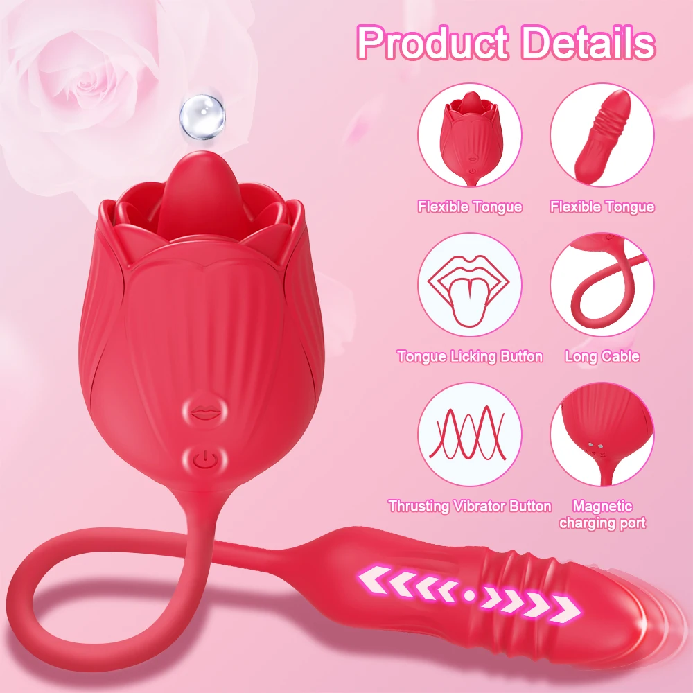 Rose-Toy Dildo Thrusting Vibrator for Women Egg Clitoris Sucker Stimulator Tongue Licking Adults Goods Sucking Sex Toys Female