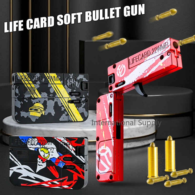 New Upgraded Lifecard Metal Folding Gun Toy for Kids Adult, Pistol Toys Gun With Soft Bullets Alloy Shooting Model For Adults Ch