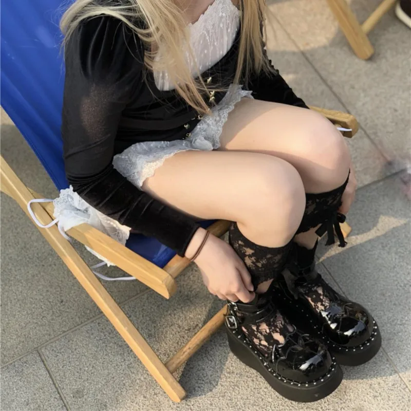 فاسق كابوس القوطية فتاة لوليتا أحذية مستديرة رئيس الساخن مثير فتاة سوداء سميكة القاع المرأة الصيف لولي الصنادل تأثيري القوطي #3