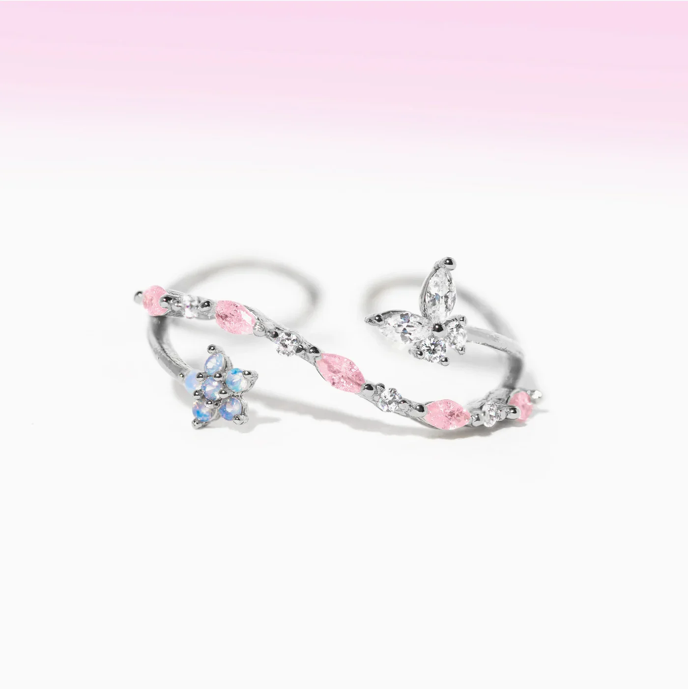 New Ins Fashion Vintage Delicate Floral Butterfly Adjustable Ring For Temperament Inlaid Full of Cubic Zircon Opening Ring Party