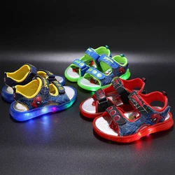 Spider Man Children Sandals 2024 Summer New Baby Boys Fashion Cartoon Sports Shoes Led Lighting Kids Beach Sandals Popular Brand