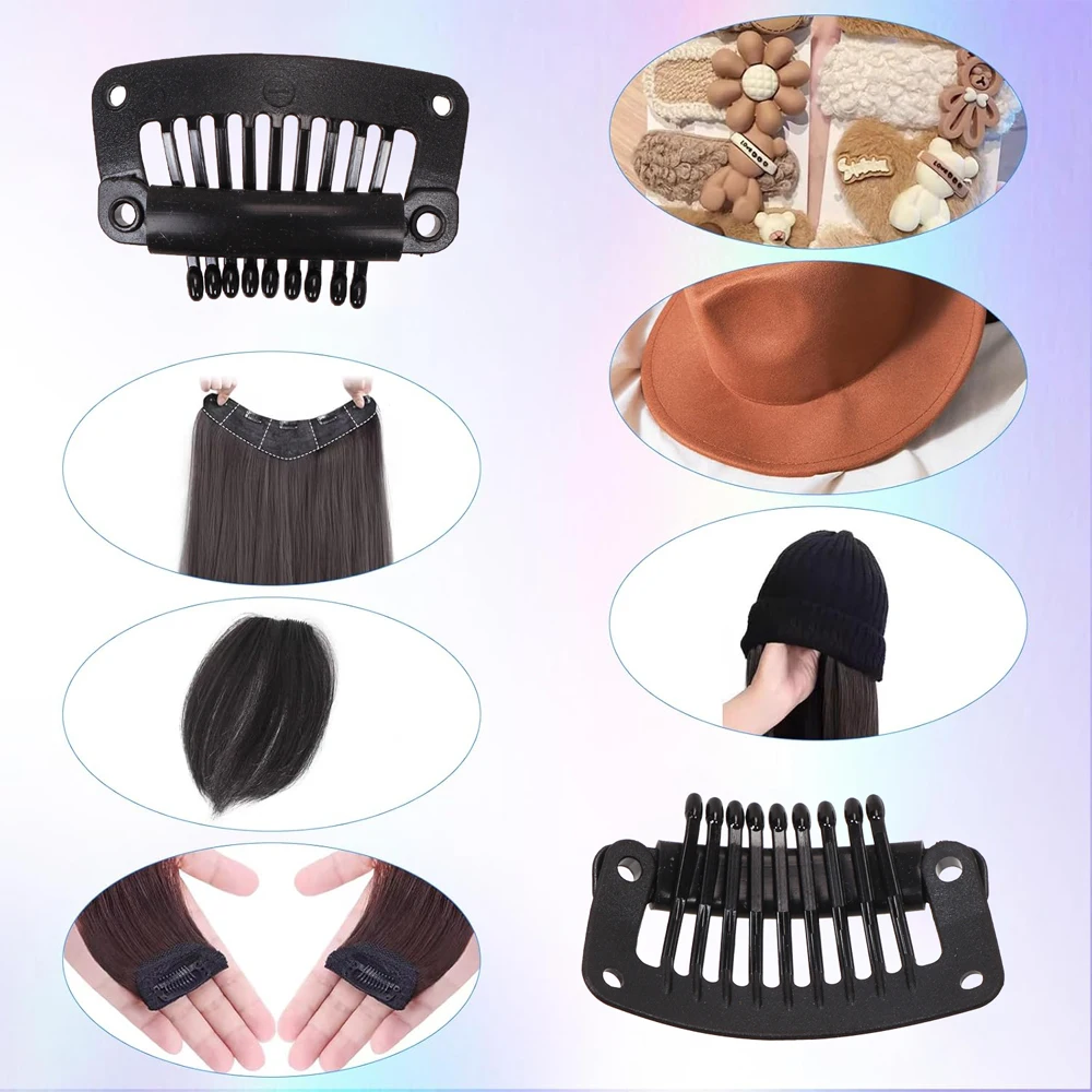 32mm Black Plastic Wig Clips, Snap Clips for Hair Extensions