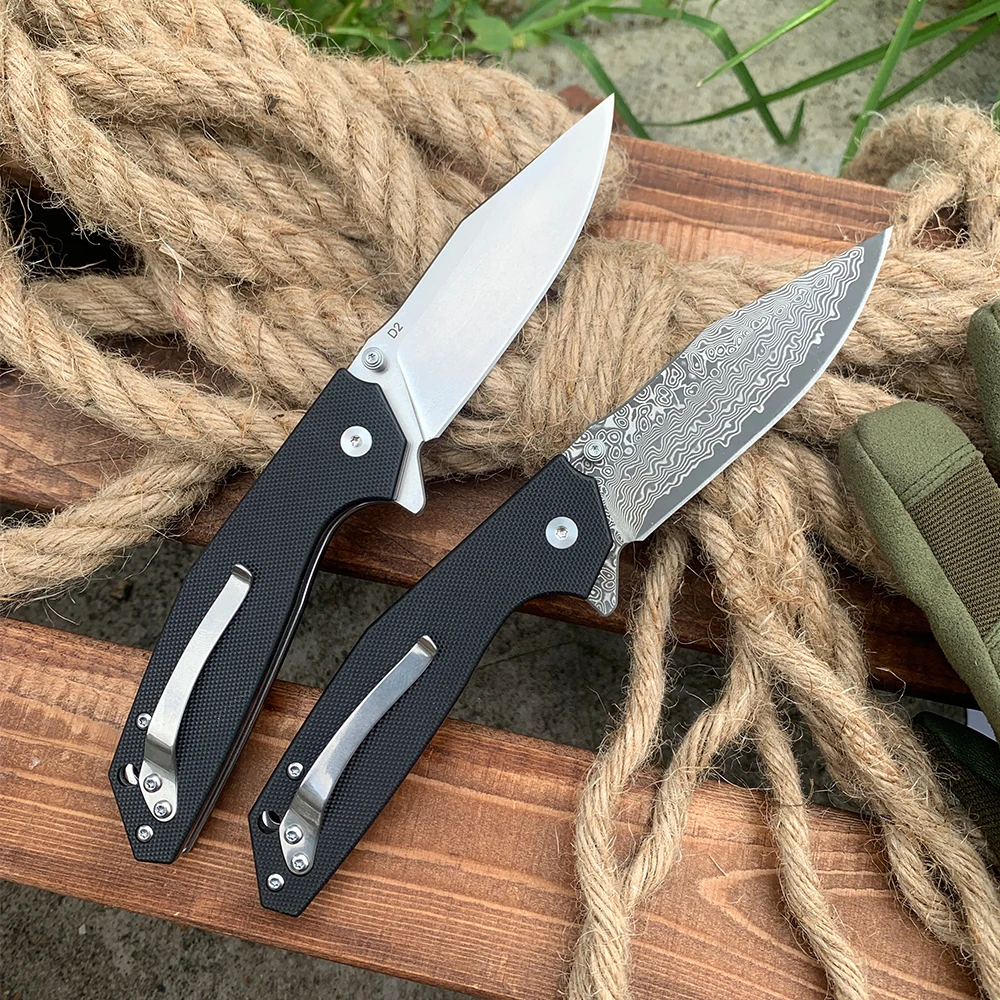 Hot Sale Folding Pocket Knife G10 Handle Damascus/D2 Steel Blade Military Tactical Hunting Camping Combat Knives for Men Tools