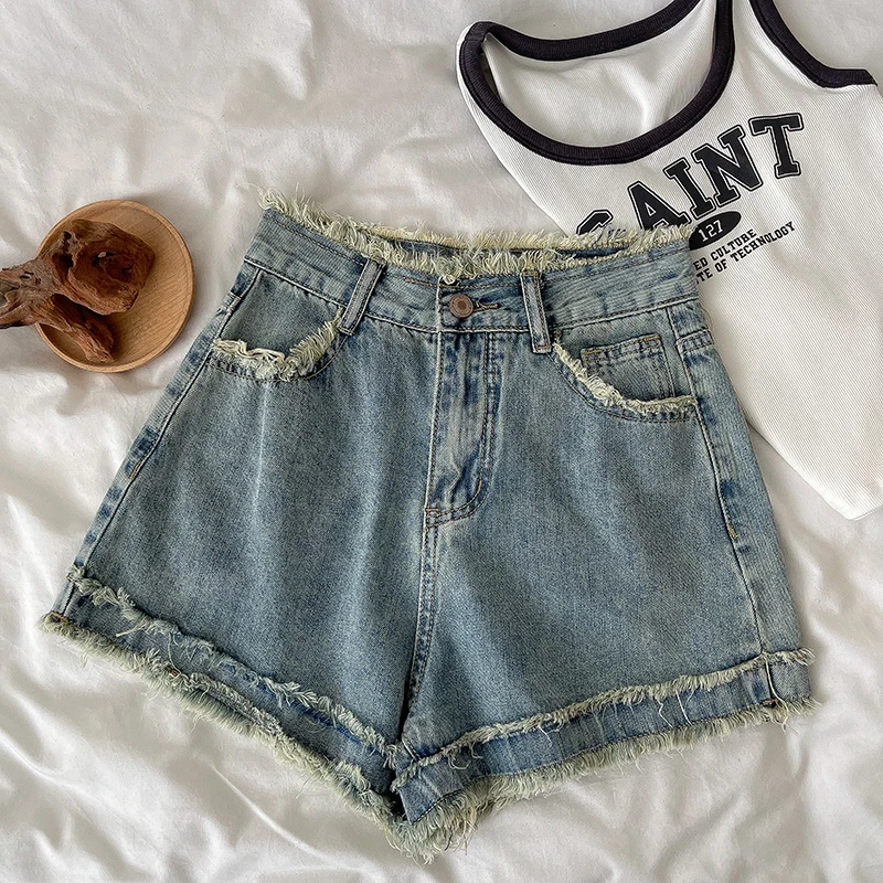 

Fashion Raw Edge Denim Shorts Summer New Women's Loose Higth Waist Versatile Wide Leg Jeans Girls High Street Bottom Clothing