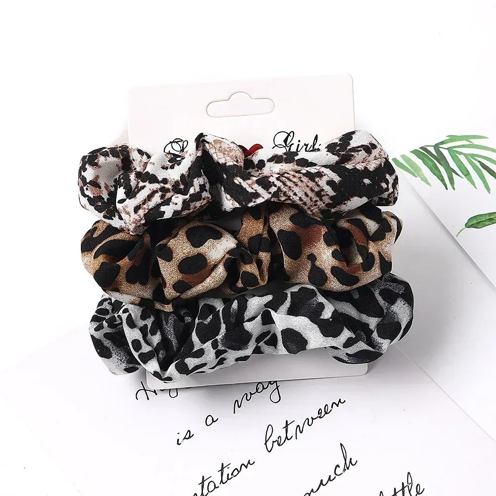 3/5/Pcs Silk Scrunchies Print Leopard Scrunchie Set Elastic Hair Bands Solid Color Fashion Headwear Women Hair Accessories Gift