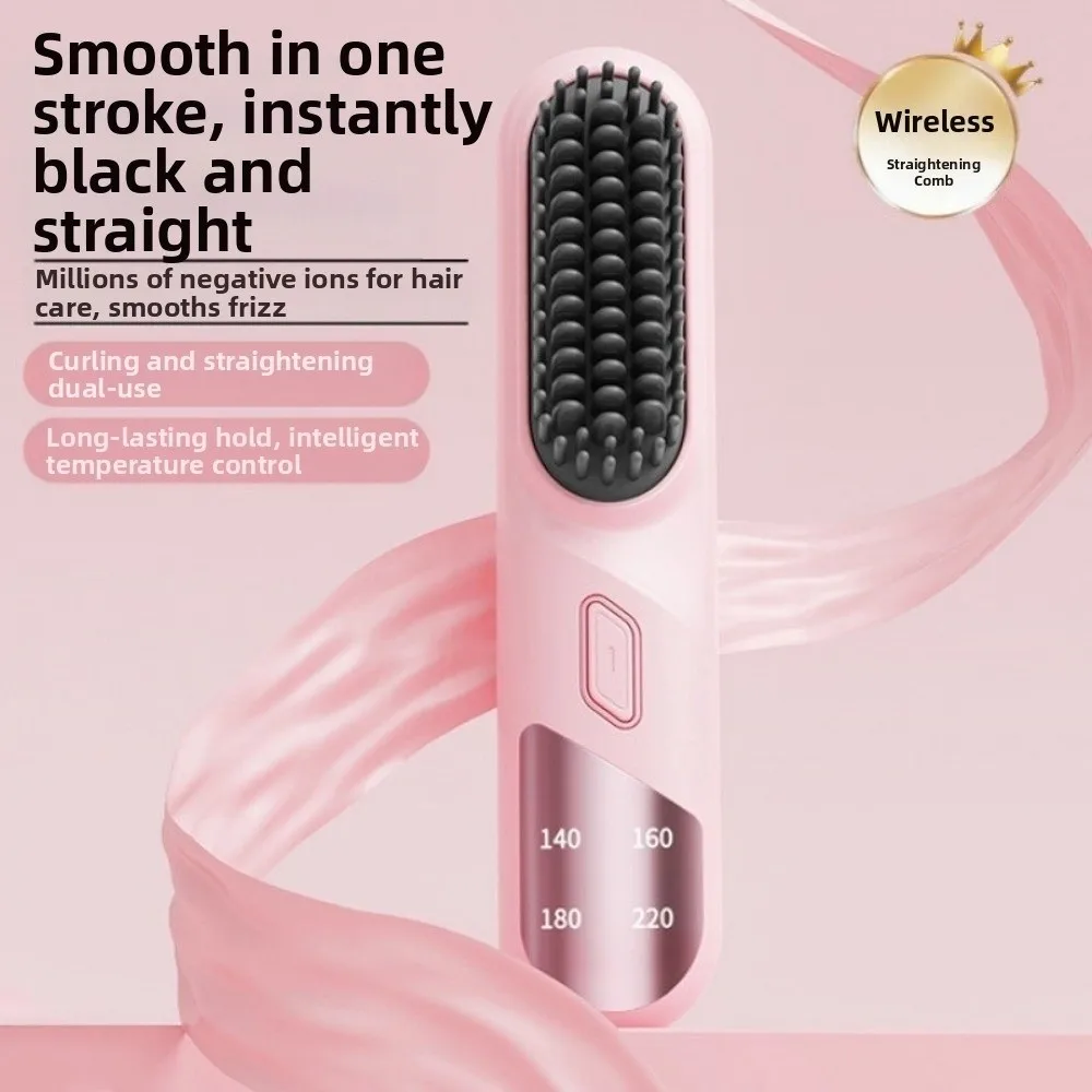 

USB Rechargeable Wireless Hair Straighteners 4-Levels Temperature Heated Hot Comb Straightener Anti-Scald Design