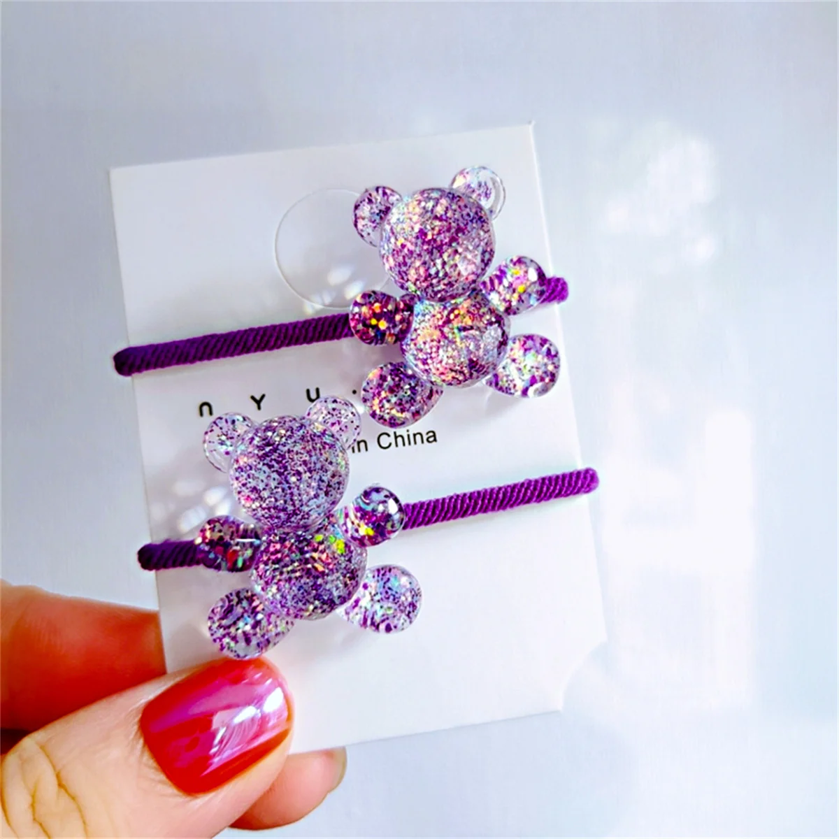 2PCS Cute Cartoon Shiny Transparent Bear Kids Elastic Hair Bands Children Hair Ties Girls Hair Accessories Baby Headdress image 6