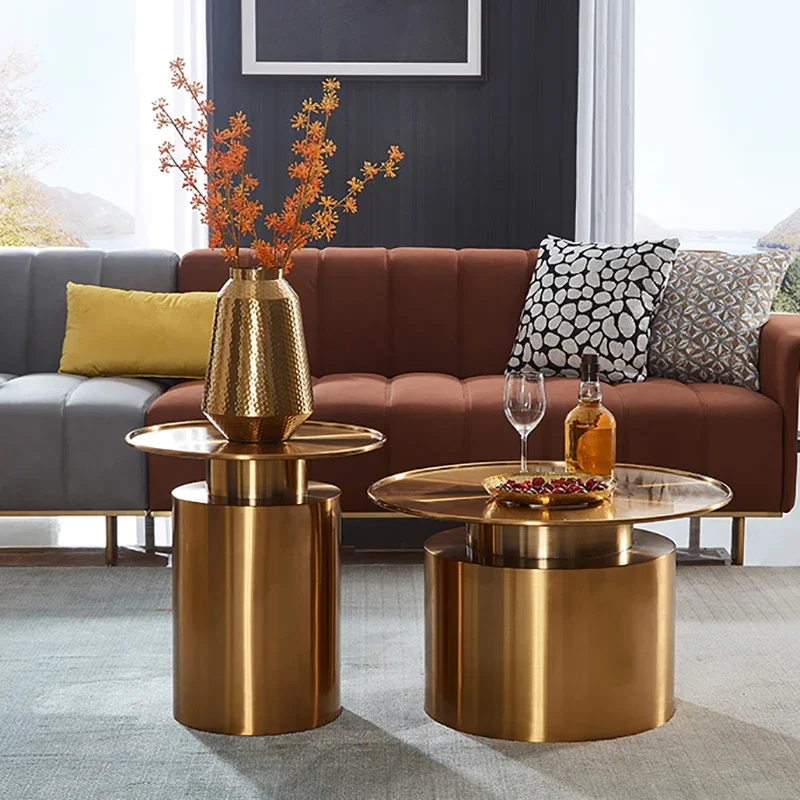 Luxury Stainless Steel Electroplated Brushed Water Design,Home Living Room,Coffee Table,Central Round Table Furniture Customized