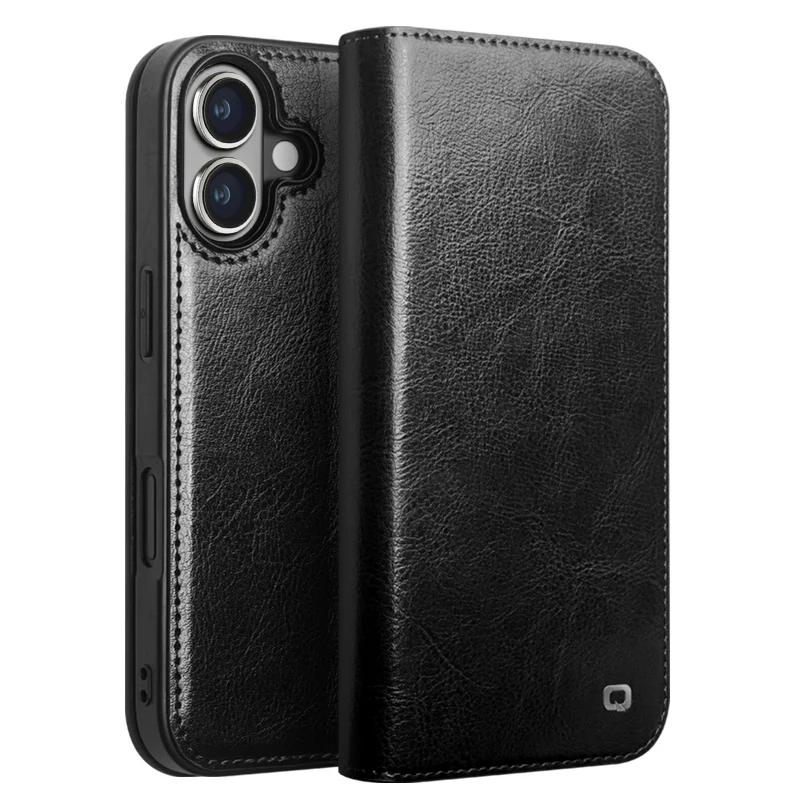 Classic cowhide Flip Leather Many Card Slot Wallet Protective Cover For iphone 16 Fall prevention Phone Case For iphone 15