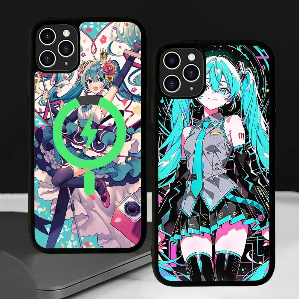 Hatsun M-MikuES Anime Handyhülle für IPhone 16 15 14 13 12 11 17 Pro Max Plus magnetische kabellose Abdeckung