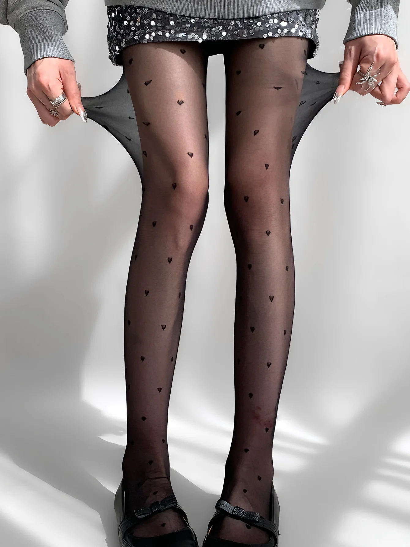 1 Stück Damen Schwarze Ultradünne Transparente Strumpfhose, Herz-Jacquard Reißfest, Sexy Hochgeschnittene Rutschfeste Strümpfe für Partys