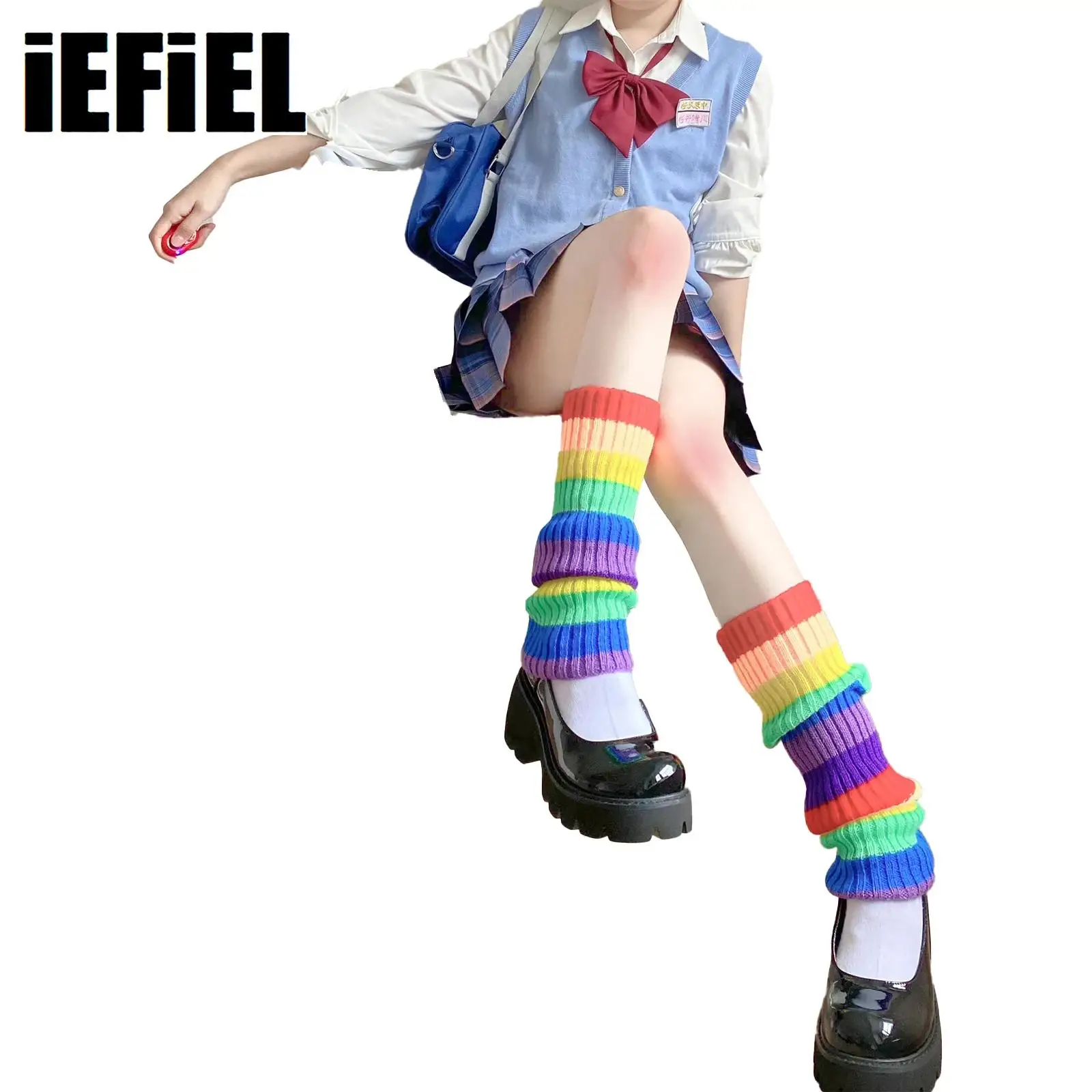 

Women Rainbow Leg Warmers Cute Neon Leg Warmer Streetwear for Halloween Party Lolita Long Boot Loose Thick Socks Knit Leg Warmer