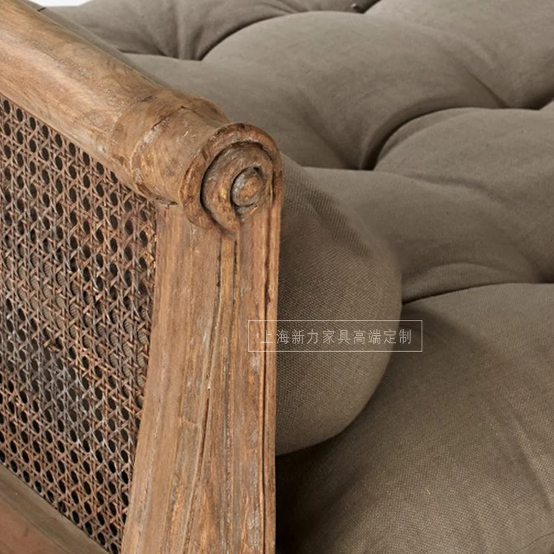 Solid wood rattan fabric nap sofa bed retro old living room imperial concubine couch end stool