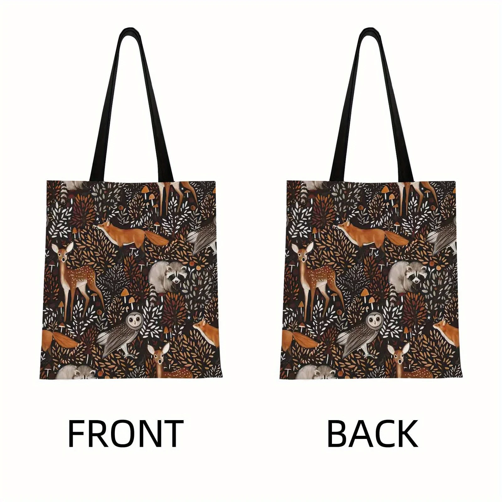 1pc Forest Wildlife, Illustrated Pattern, Nature-themed Fabric Tote Bag, Very Suitable for Outdoor, and Shopping