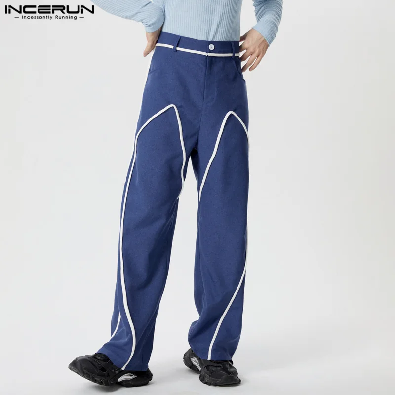 

INCERUN 2024 American Style Pantalons Fashion Men's Deconstruction Design Splicing Line Pants Casual Straight Leg Trousers S-5XL