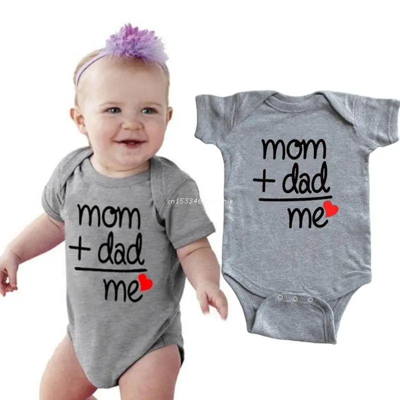 Infant Baby Funny Mom Dad Me Letters Bodysuit Short Sleeves Soft Cotton One-Piec Dropship