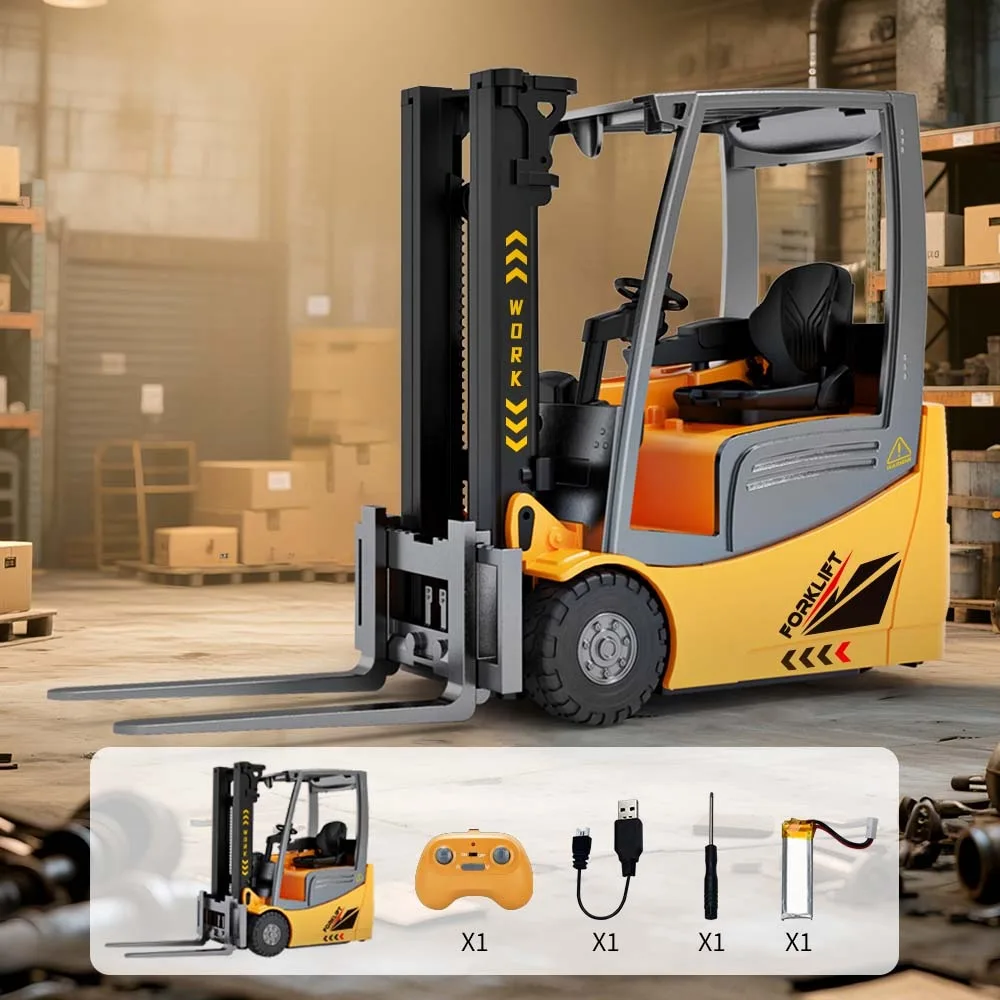 

Metal Plastic Remote Control Forklift Six Channel Yellow&Grey Transport Vehicle Toy 1/16 Collection Engineering Vehicle