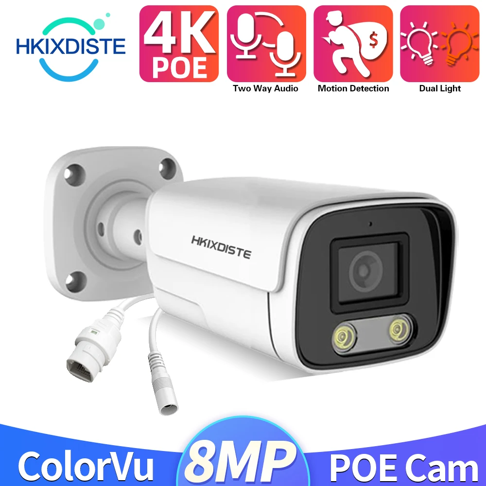 

H.265 8.0MP 4K Bullet POE48V IP CCTV Camera for POE Face record NVR System RJ45 Waterproof Outdoor Color Night Vision Camera