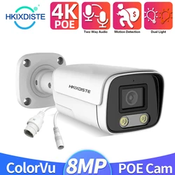 H.265 8.0MP 4K Bullet POE48V IP CCTV Camera for POE Face record NVR System RJ45 Waterproof Outdoor Color Night Vision Camera