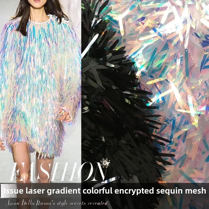 Colorful Encrypted Laser Glitter Mesh Fabric Graduation Fashion Design for Student High-end Fabrics for Wedding Dress Cloth