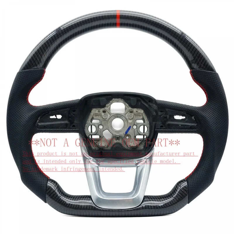 For Audi Steering Wheel Horn Cover Q3 RS Mark Carbon Fiber Half Perforated Red Line Red Center Mark No Button No Paddle