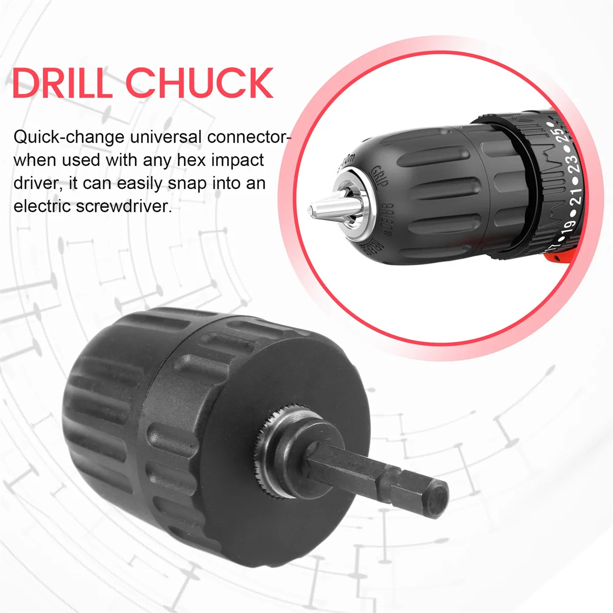 Mandril de broca sem chave resistente com adaptador, ferramentas de hardware, conjunto de mandris à mão, 10mm, 2 peças