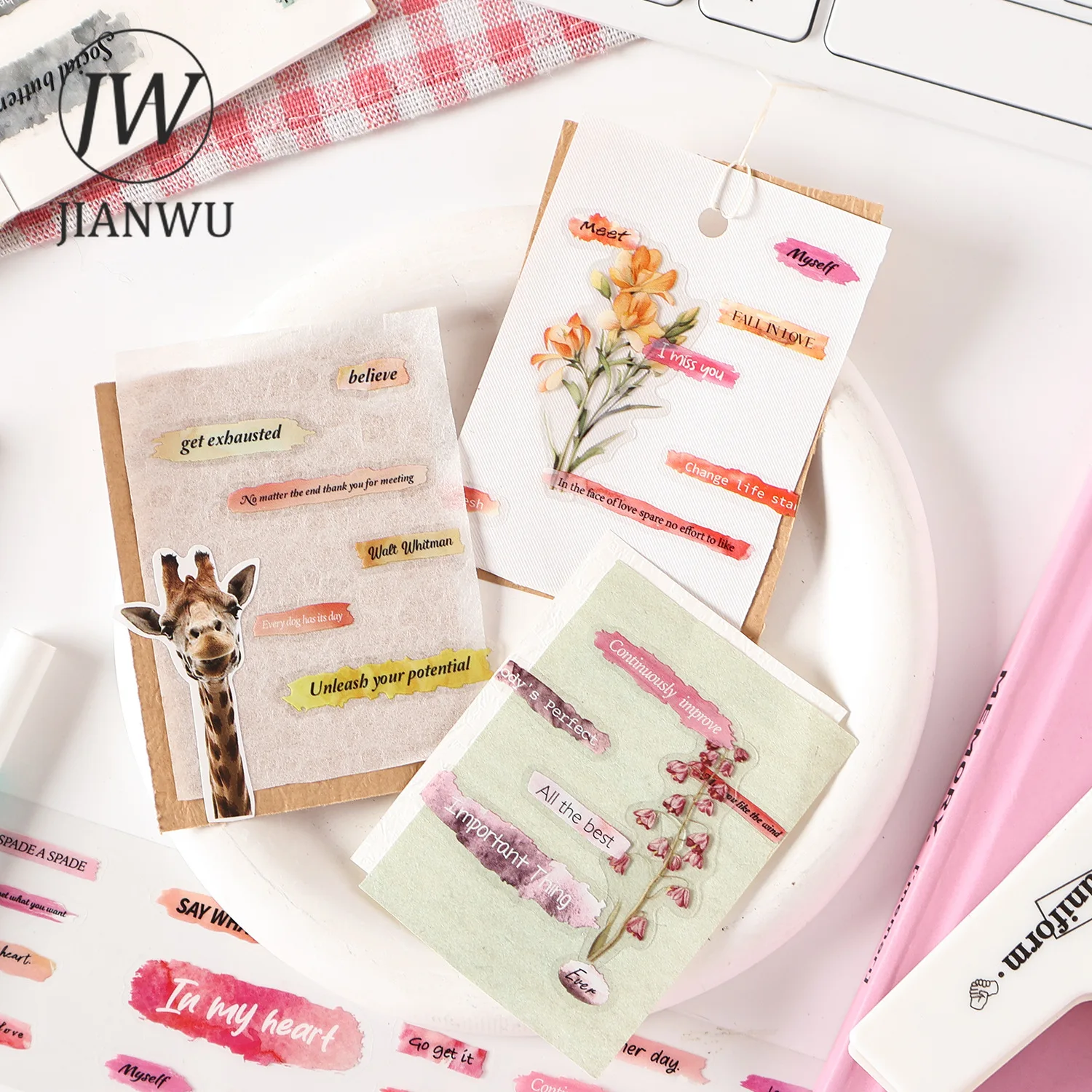 Jianwu arco-íris adesivo série divertida vintage inglês texto paisagem material colagem pet fita criativa diy diário papelaria