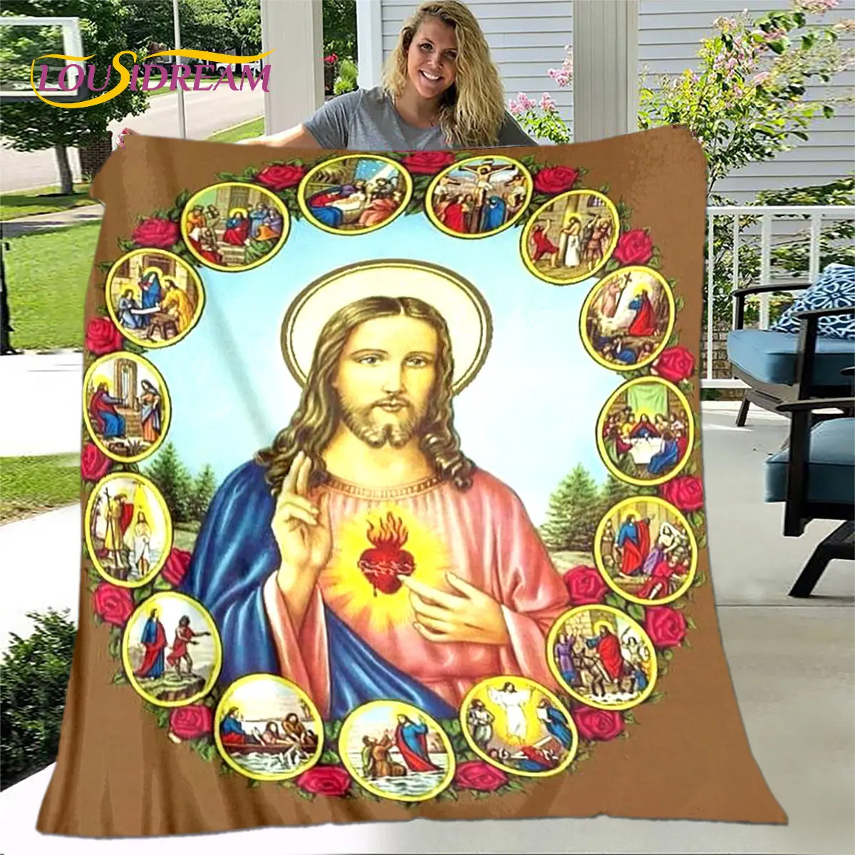 Jesus Virgin Mary Blanket,Flannel Blanket Throw Blanket,Sherpa Warm Blanket for Living Room Bedroom Beds Sofa Couch Cover Pray