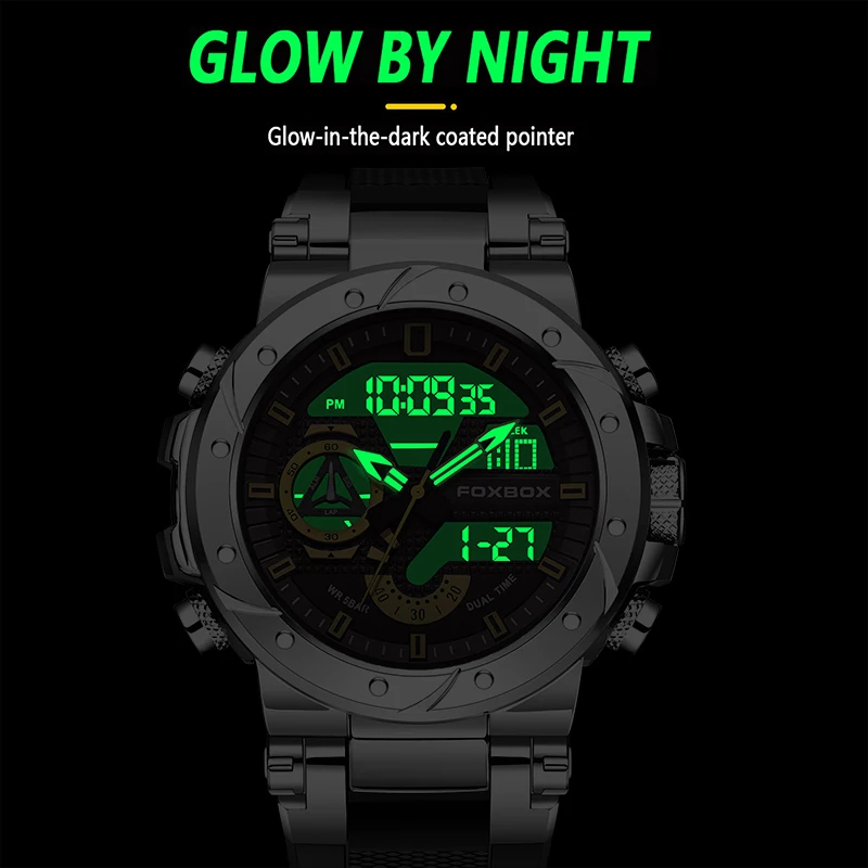 FOXBOX Top Brand Watches Luxury Men Quartz Waterproof Digital Wristwatch Fashion Military Mens Watch Luminous Clock Reloj Hombre