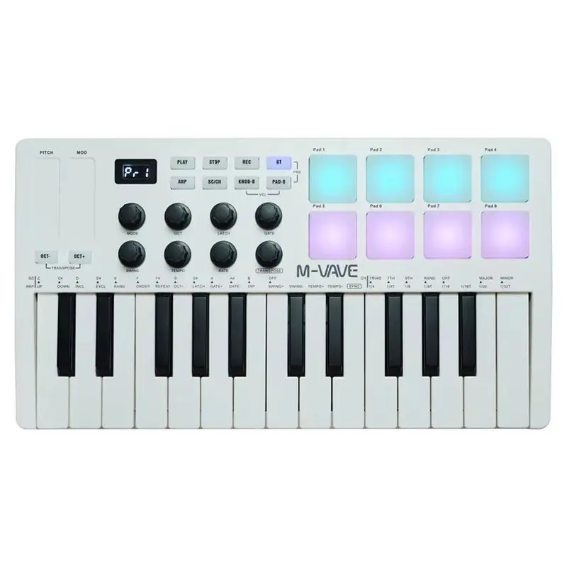 M-VAVE SMK-25mini MIDI Keyboard Rechargeable 25-Key MIDI Control Keyboard Instrument Mini Portable USB Keyboard MIDI Controller