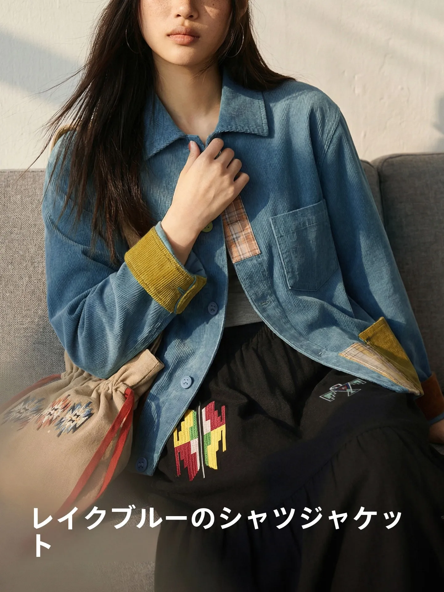 

Рубашка-жакет Maden в стиле ретро, синяя, с контрастными вставками, из хлопкового фланеля, женская, весенняя, повседневная, с длинными рукавами, на пуговицах