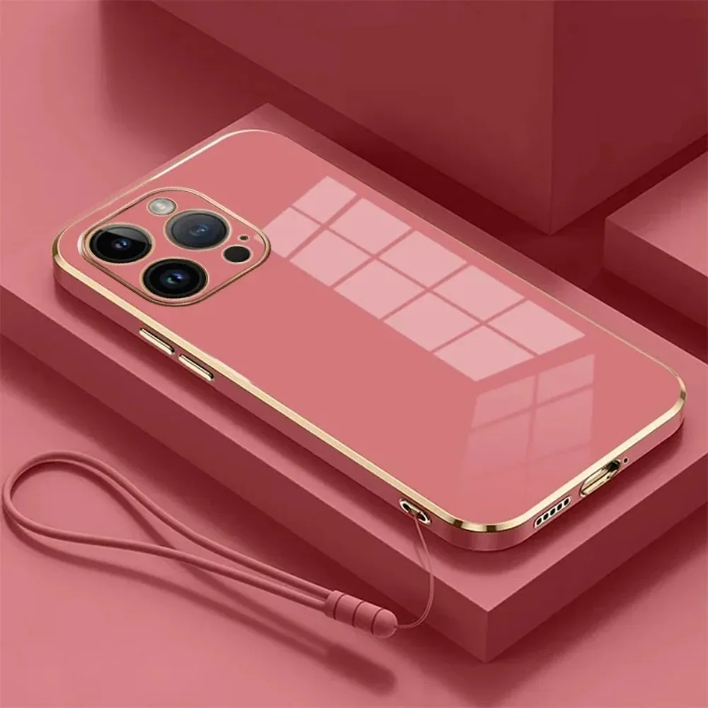 Plated Soft Phone Case For iPhone 17 Air 16 E 15 14 13 12 11 Pro Max Plus Mini Shockproof Silicone Lens Protect Wristband Cover