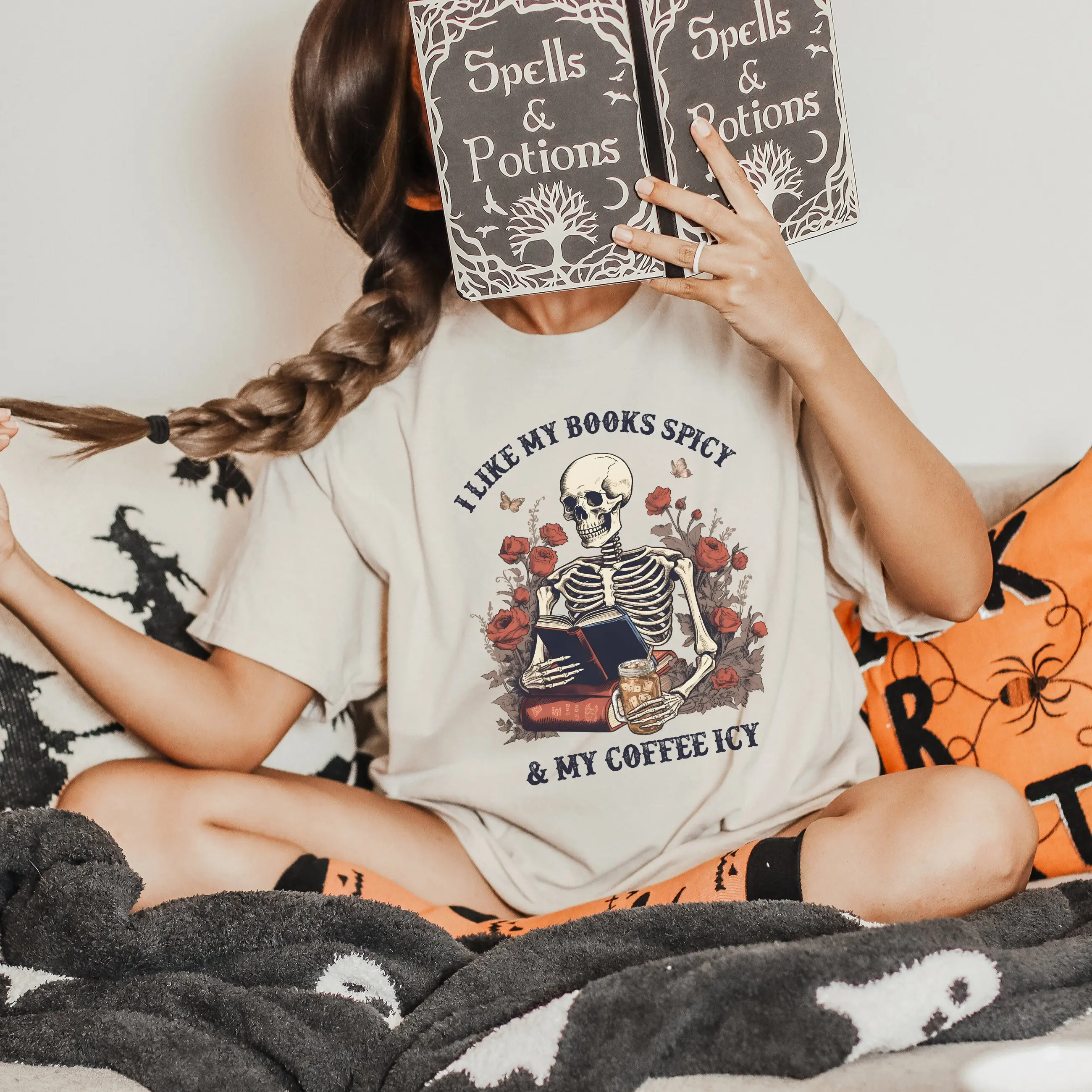 Skeleton Halloween T Shirt Coffee Bookish Booktok Merch I Read Banned Books Spicy Book Apparel Smut