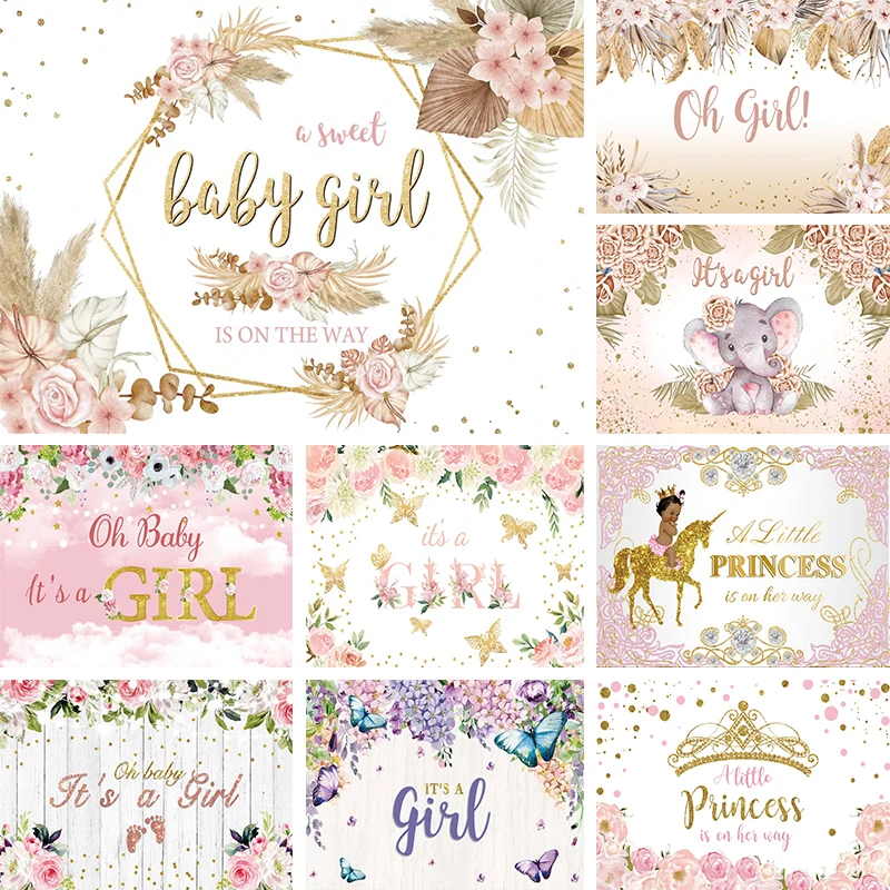 

Sweet Baby Girl is on the Way Backdrop its a Girl Baby Shower Decorations Banner Pampas Grass Decoration Background Photography