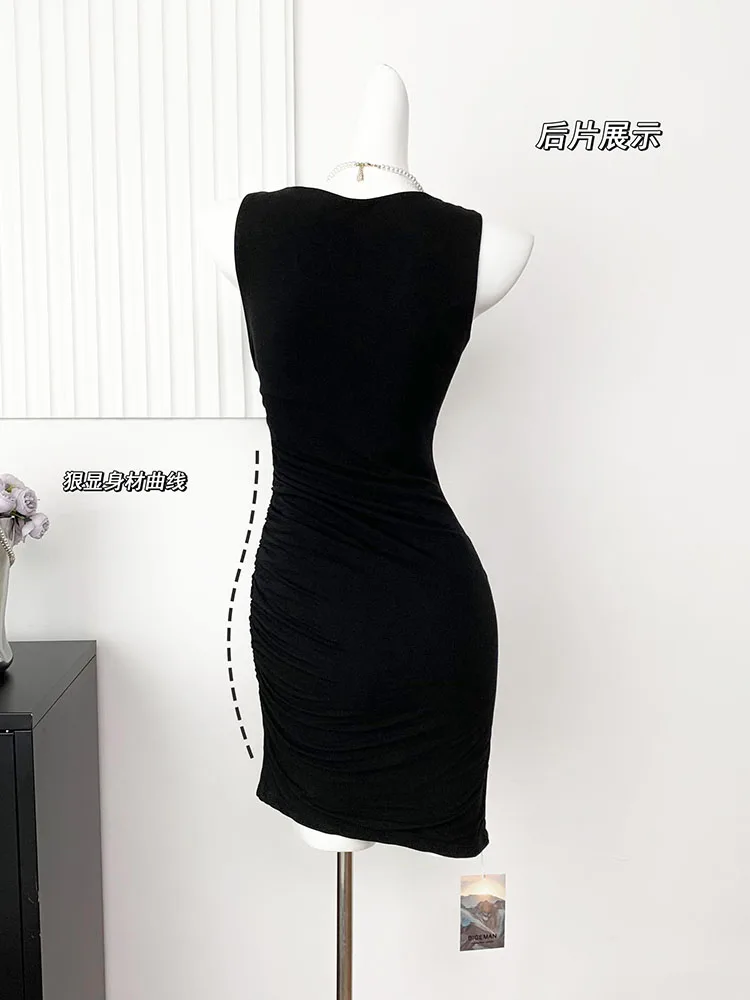 American Style Black Sexy Slim Sheath Dress Women V-Neck Wrap Hip Mini Camisole One-Piece Frocks Autumn 2024 Chic Evening Dress