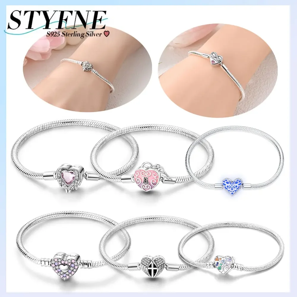 

Оригинальный браслет Love из серебра 925 пробы с сердечком, фиолетовый циркон, дерево жизни, фиксированная цепочка, браслет из бисера, женские ювелирные изделия, роскошный подарок на день Святого Валентина