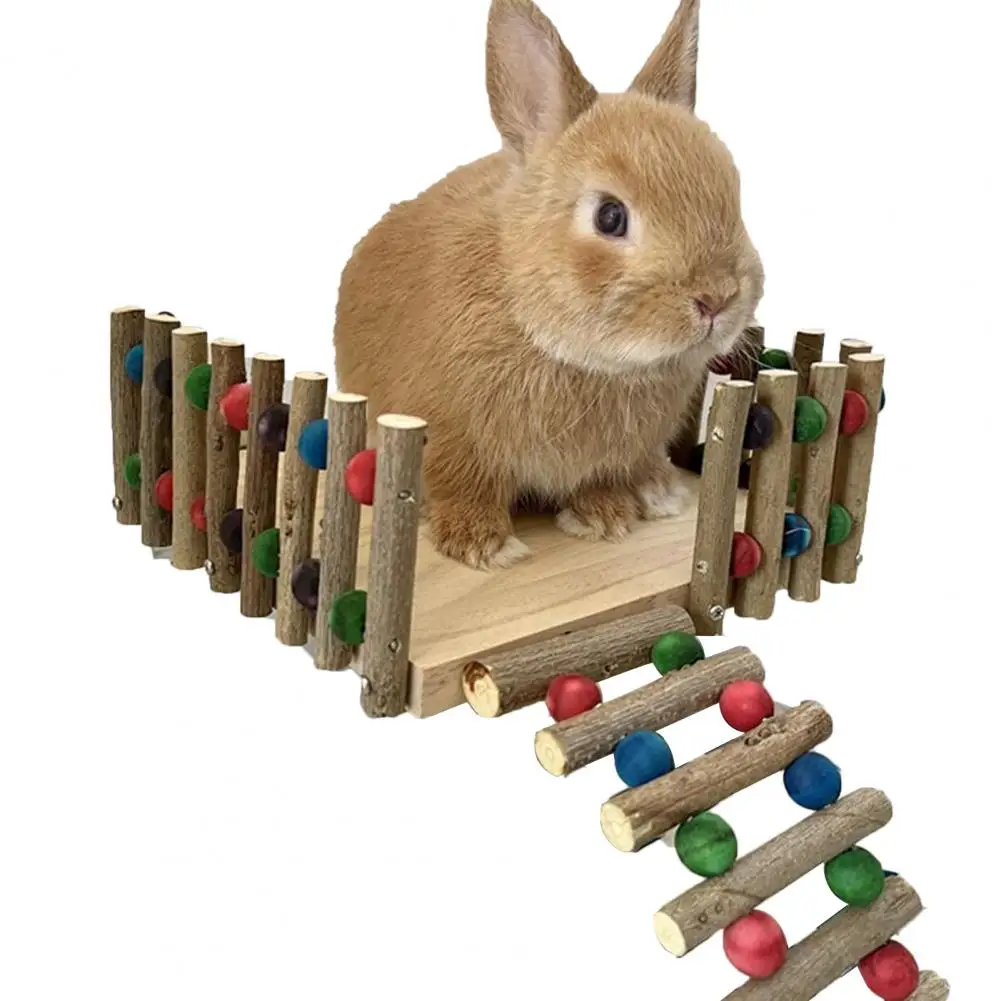Pet Rabbit Natural Wooden Fence Molar Toys Platform Climbing Ladder Toy For Guinea Pig Hamster Chinchilla Rabbit Accessories view 4