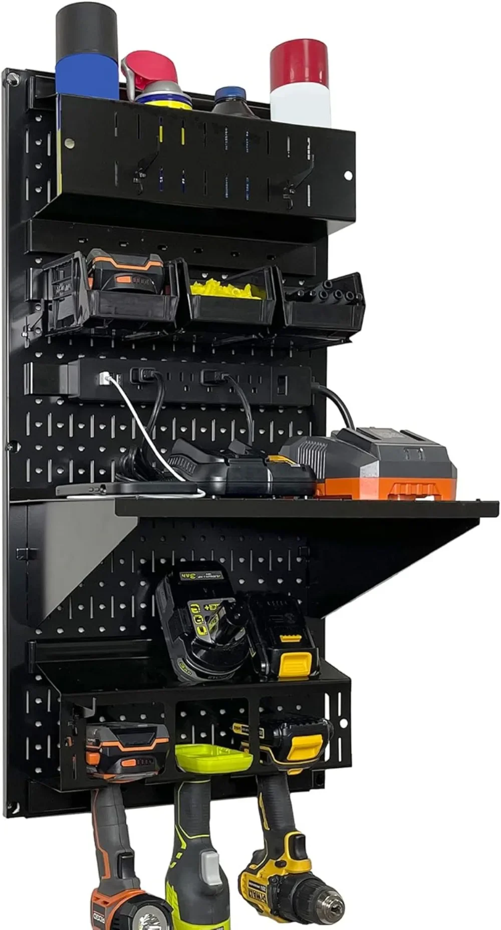 

Power Tool Storage Organizer Kit Cordless Drill Holder Charging Station Rack 16” X 32” Metal Pegboard Organization System